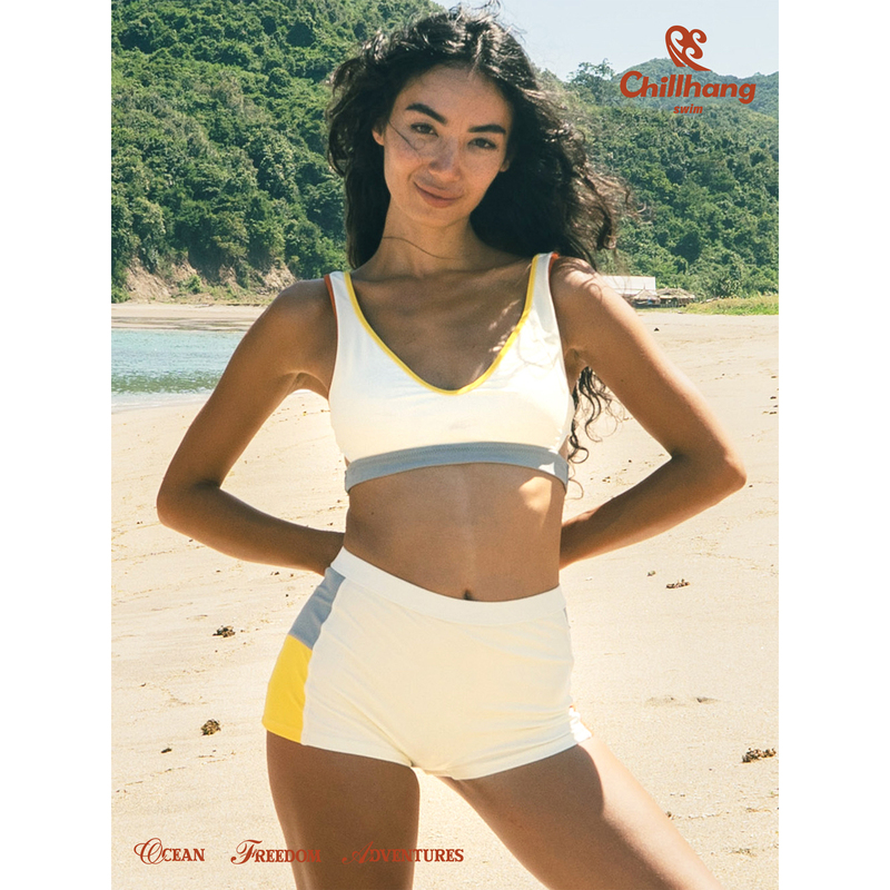 Chillhang Sporty Color-Blocked Boxer Shorts Tank Top Split Bikini Retro Surfing Casual Boxer Swimsuit Chillhang Sporty Color-Blocked Boxer Shorts Tank Top Split Bikini Retro Surfing Casual Boxer Swimsuit