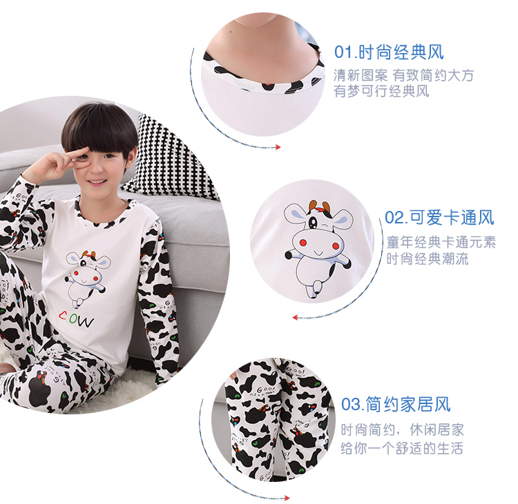 Mùa xuân và mùa thu Mùa hè Chàng trai Big Boy Pyjama Jingle Cat Cartoon Cotton Trường tiểu học Đàn ông dài tay Cotton Bộ dịch vụ nhà pijama nữ