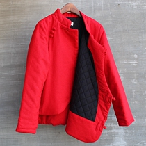Womens winter stand-up collar slant-placket Tang suit Chinese red linen cotton-padded jacket Jiuer red jacket Chinese retro Republic of China