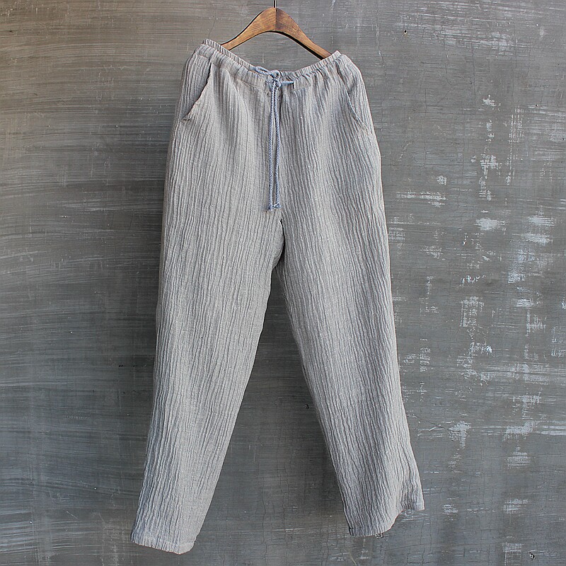 Male spring and summer fold flax trousers restore ancient ways art Chinese wind straight trousers loose personality handsome big travel