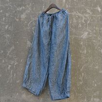 Summer thin mens linen ankle-length pants cotton hemp pants loose lace-up elastic waist casual pants hemp pants size