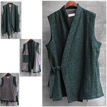  Mens autumn and winter plus velvet cotton and linen sleeveless vest vest Tang suit Han Suit collar jacket retro literature and art Chinese style