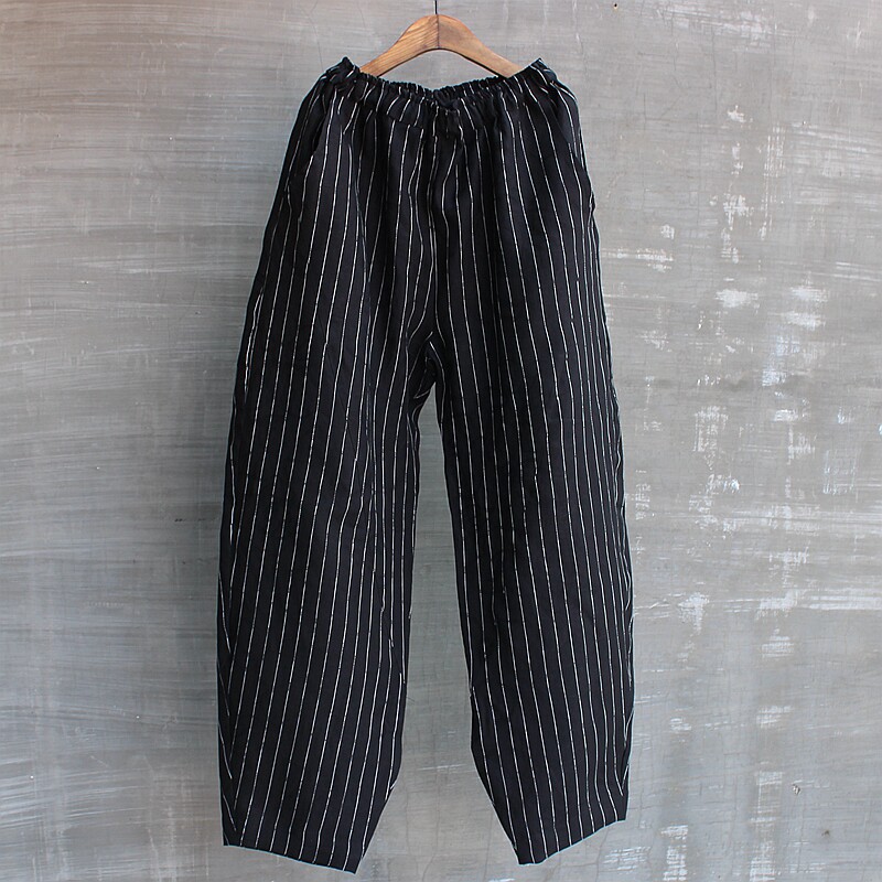 Summer linen pants Casual pants men's Chinese style loose Harem pants Large size striped cotton and hemp bloomers for men