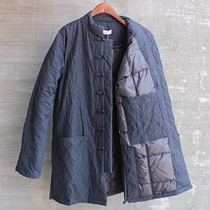  Mens winter stand-up collar Tang suit Down jacket Retro literary Chinese style cotton suit Tea ceremony Chinese style shoulder loose plus size