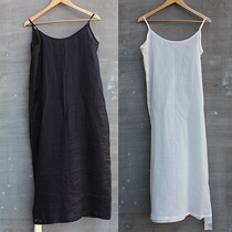 Simple and comfortable loose large size summer dress literary solid color Ramie sling vest bottom dress white and black