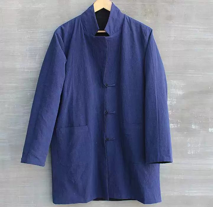 Tang phù hợp với nam phong cách Trung Quốc mùa thu nam áo khoác dài tay hai bên mặc áo sơ mi retro Trung Quốc quốc phục kích thước lớn màu đen