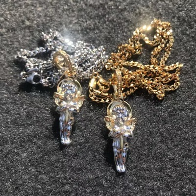 天使吊坠双色套链情侣项链