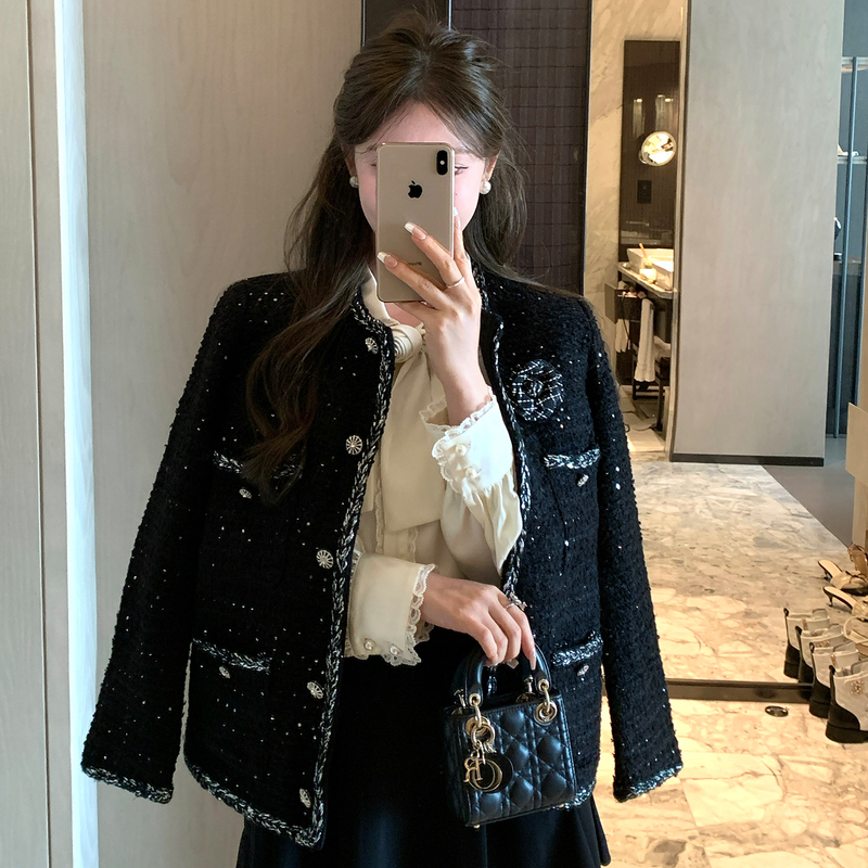 Ffmiss ◆ Chanel-Style Single-Breasted Woven Shiny Wool Tweed Short Coat for Women with Elaborate Floral Design. Ffmiss ◆ Chanel-Style Single-Breasted Woven Shiny Wool Tweed Short Coat for Women with Elaborate Floral Design.