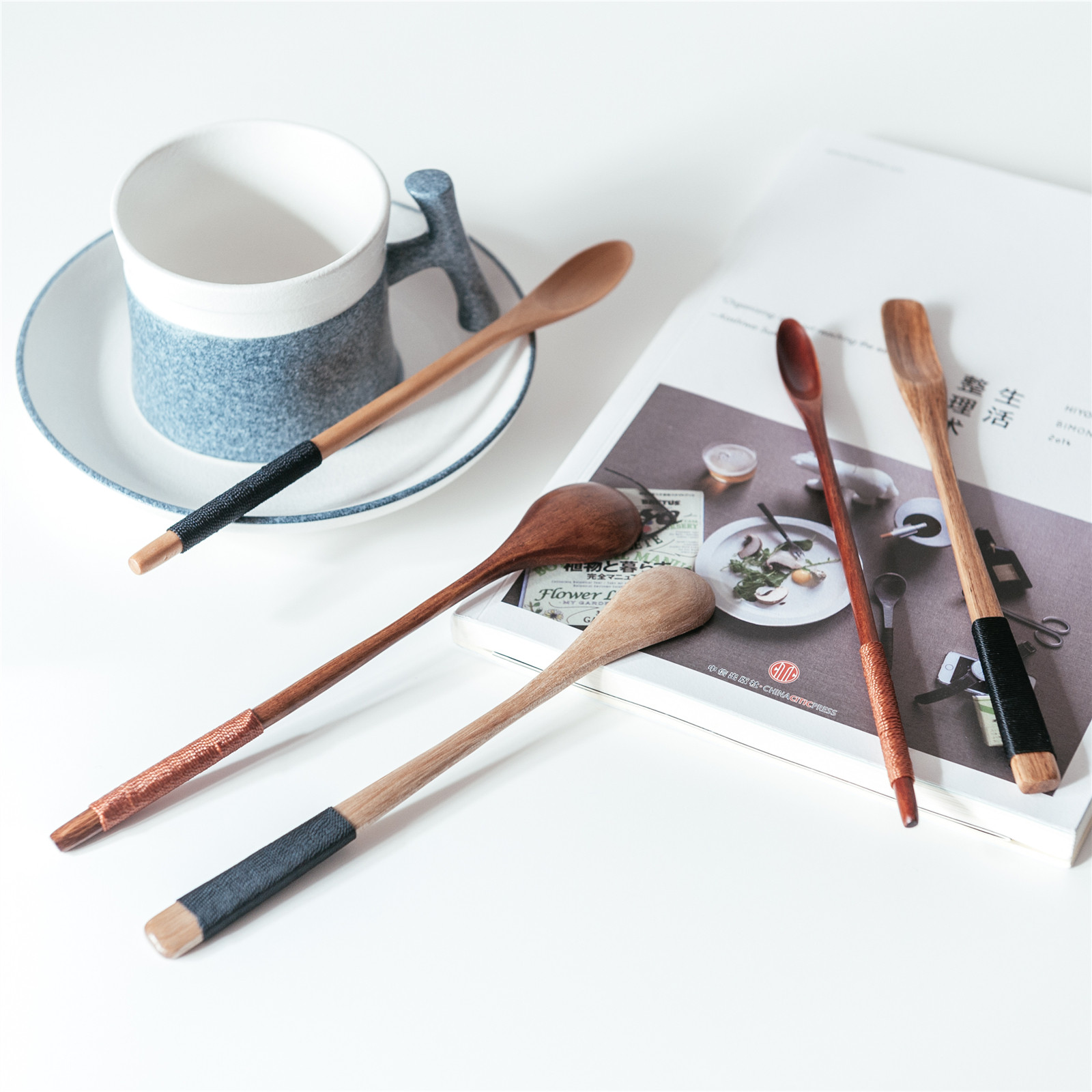 Day Style Log Long Handle Ice Cream Honey Sweet Spoon Coffee Stir Small Wood Spoon Creativity ZAKKA Wind Cutlery