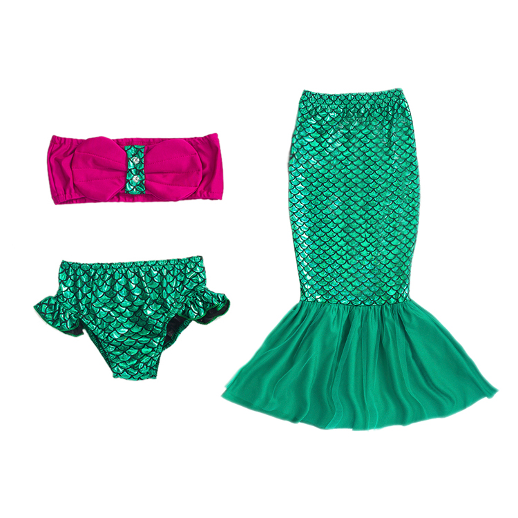 Bộ đồ bơi nàng tiên cá bikini bikini chia ba mảnh phù hợp với áo tắm bé gái đi biển chống nắng băng lãng mạn đồ bơi trẻ em phim hoạt hình