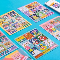 Korea ARDIUM cartoon square label sticker cute paper vintage sticker Mobile notepad decorative illustration sticker