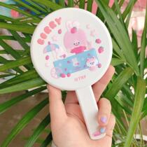 Korea TRF simple ins Net red mirror RICO portable makeup mirror female handle round mirror cartoon decorative stickers