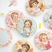 Afrocat Korean cute Princess Mirror Portable small round mirror Sweet Mini Portable Makeup Mirror