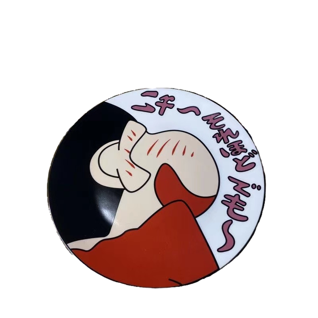 ຈານ Crayon Shin-chan Ceramic Dinner Plate Tableware Home Couple Rice Bowl Steak Plate INS High- Looking Round Plate Shallow Plate