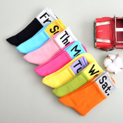 Weekly socks seven-color rainbow men's cotton letters ins trendy girl color matching sports lazy Korean summer tube