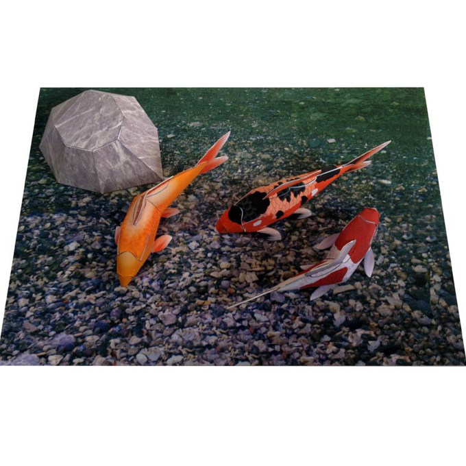 Ornamental Fish Brocade Carp Pond Scene Solid Paper Model DIY Handmade Children Puzzle Origami Toys-Taobao