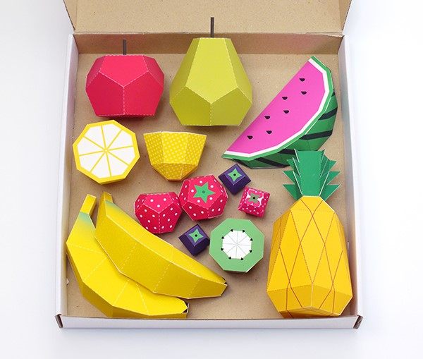 Paper model making DIY handmade educational toys watermelon strawberry lemon pineapple simulation fruit 3D three-dimensional origami