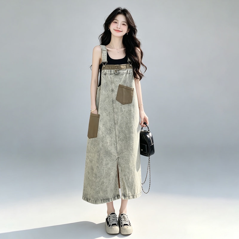 Super Stylish Tie-Dye Denim Suspender Dress for Women, Summer 2026, Ultra-Trendy Design, Unique A-Line Denim Dress Super Stylish Tie-Dye Denim Suspender Dress for Women, Summer 2026, Ultra-Trendy Design, Unique A-Line Denim Dress
