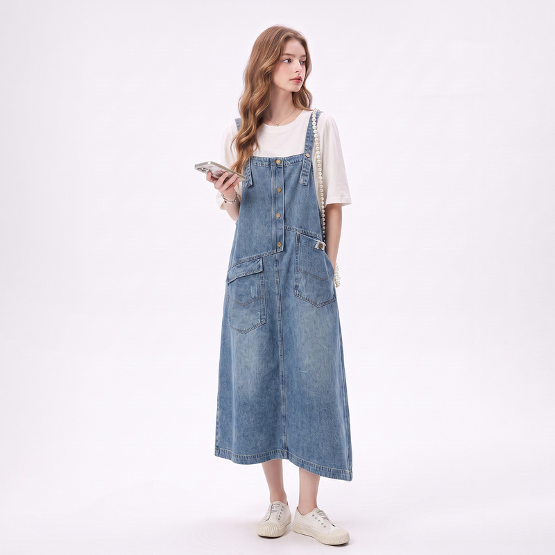 Korean-Style Casual and Beautiful Denim Suspender Skirt Set for Women, 2026 Summer New Style, Versatile Denim Skirt Two-Piece Set