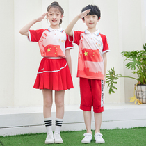 Primary school childrens school uniforms class clothes kindergarten garden clothes Childrens summer clothes Patriotic wind Red suit Games clothes Summer style
