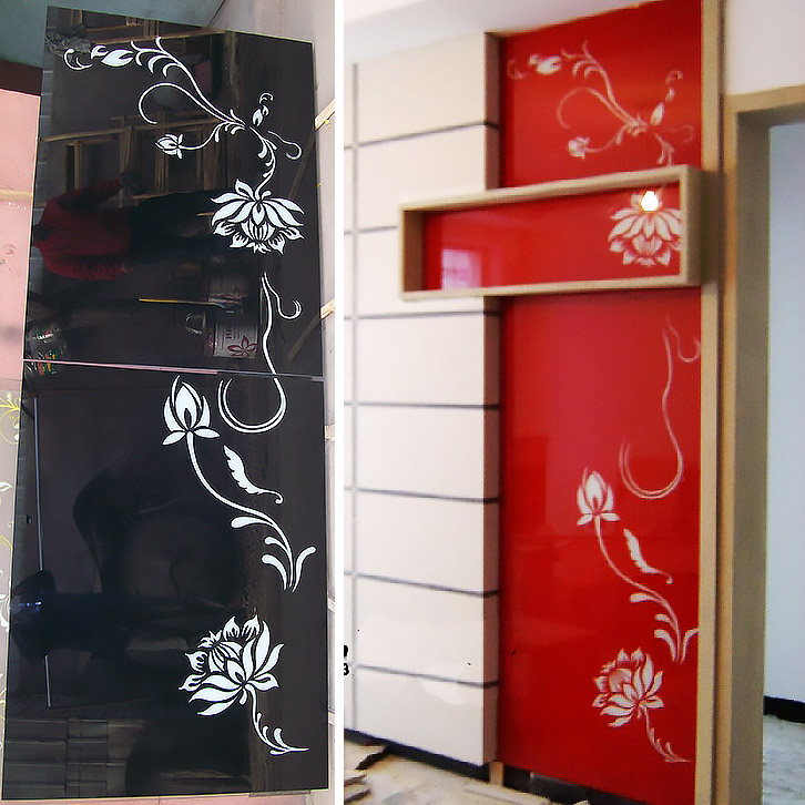 Custom-made video wall art paint glass TV background wall back paint living room tempered desktop black background white flowers and beauty