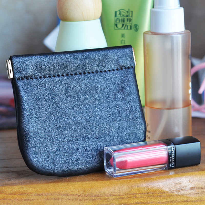 Self-closing goat leather coin purse Leather bluetooth earphone storage bag Foreign trade female student coin key case