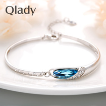 Blue Crystal Bracelet Women Pure Silver Girlfriends Couples Silver Bracelet Students Brief Joins Small Crowd Design Duo