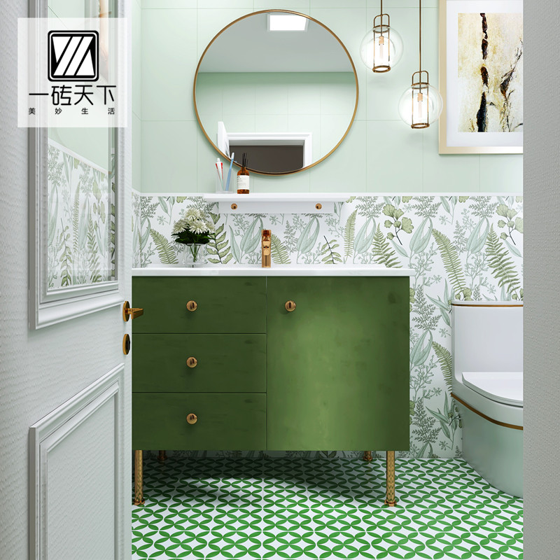 Nordic powder room tiles green small flower tiles bathroom balcony toilet wall tiles kitchen dining room toilet floor tiles