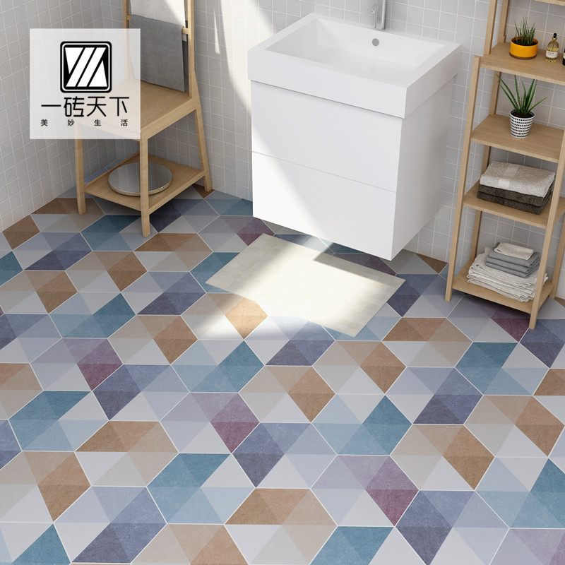 Nordic hand-painted hexagonal gradient seven-color tiles kitchen powder room dining room wall tiles hexagonal floor tiles 250290