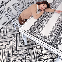 Korean internet celebrity comic cafe tiles two-dimensional sketch anime black and white wood grain tiles restaurant B&B floor tiles