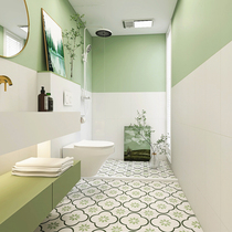 Avocado green bathroom bathroom small flower tiles floor tiles Nordic small fresh kitchen balcony tiles toilet wall tiles