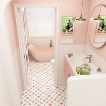 Nordic internet celebrity pink bathroom tiles anti-slip floor tiles bathroom sink wall tiles balcony kitchen flower pieces