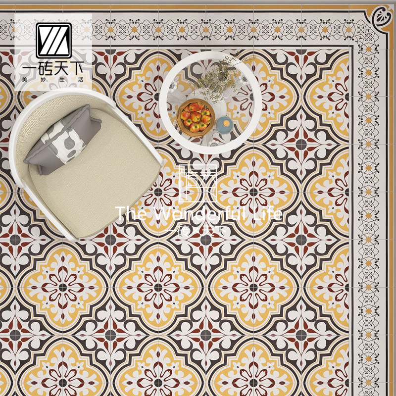 Old Shanghai retro American yellow parquet tiles Moroccan homestay hotel dining room clothing store balcony wall and floor tiles