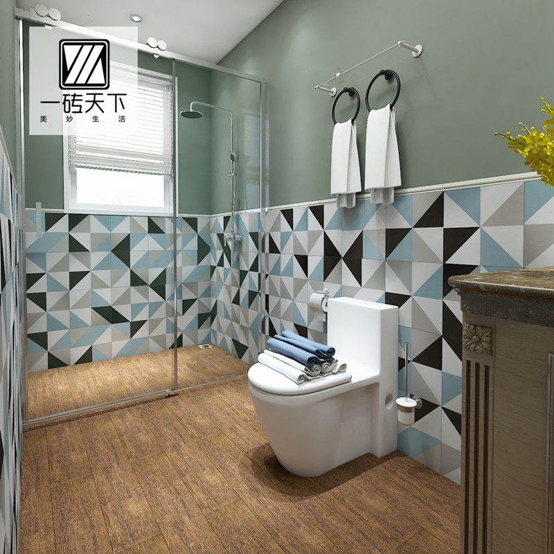 Nordic geometric gradient color antique small flower brick 300 simple modern kitchen powder room tile non-slip floor tile 200