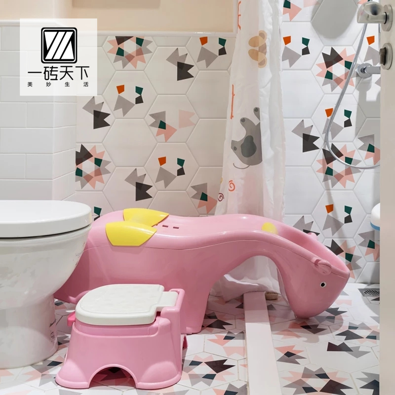 Nordic Color Hexagonal Brick Geometric Memory Debris Hexagon Tiles Kindergarten Makeup Room Wall Brick Kitchen Floor Tiles