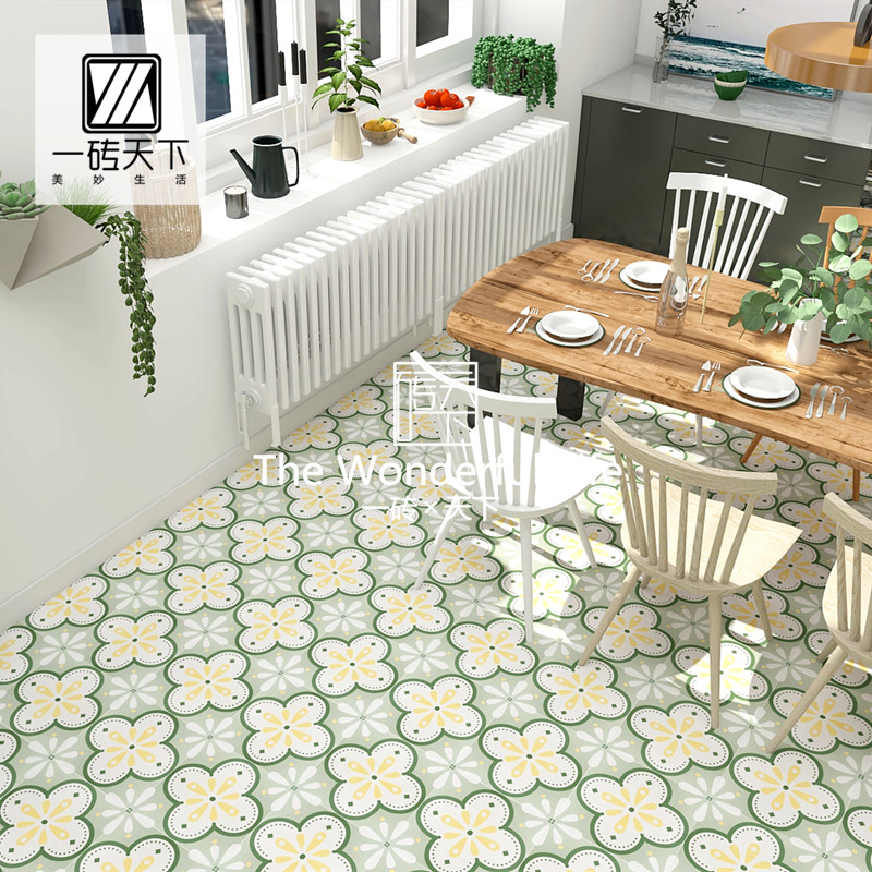 Net red small fresh green tile powder room balcony kitchen non-slip floor tiles dining room flower tiles background wall tiles