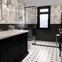 Retro bathroom tiles small tiles French black and white bathroom kitchen monkey wall tiles toilet restroom floor tiles