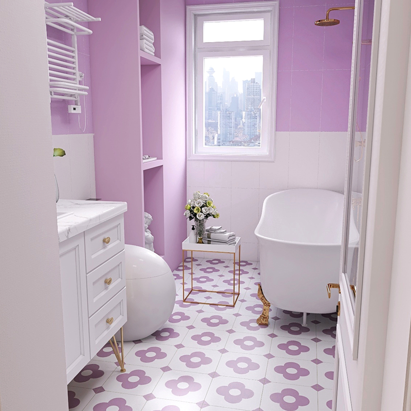 Taro purple powder room tile kitchen balcony wall tile floor tile Nordic tile 300x300 bathroom non-slip tile