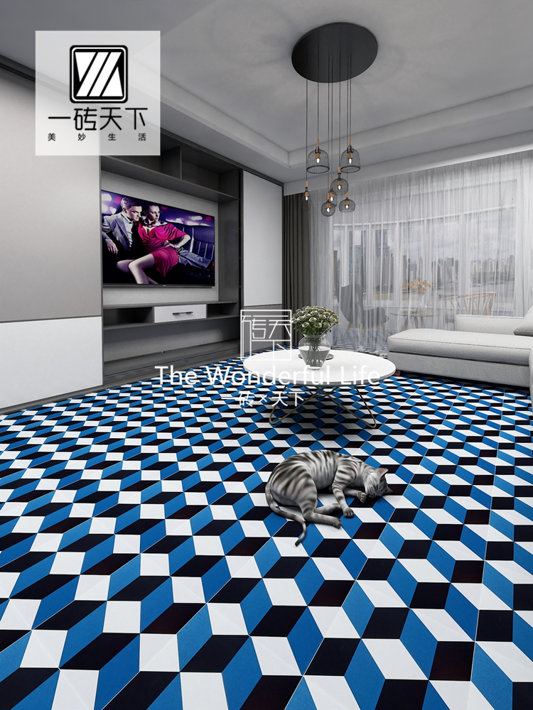 Nordic simple blue geometric tiles 300times 300 Living room dining room powder room non-slip floor tiles Kitchen wall tiles