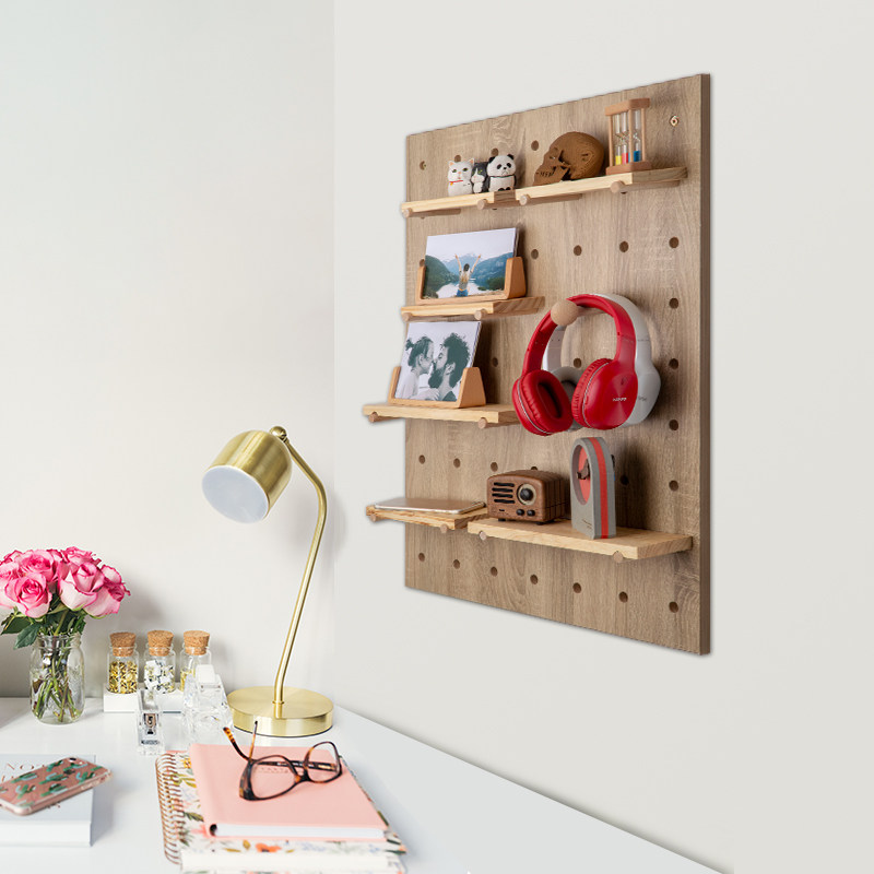 Wood Mesh Custom Wall Desk Dongle Board Bookshelf Solid Wood Partition Bedroom Bed Head Cabinet Shelve Wall Hanging Decoration