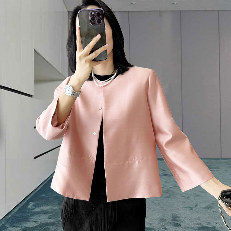 High-End, Simple Silk Wool Solid Color Light Dress-Style Elegant and Luxurious Round-Neck Jacket, Spring and Autumn Collection Is Here