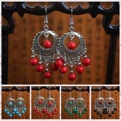 New Yunnan ethnic style special ear jewelry bohemian stone earrings retro long version exaggerated earrings R017