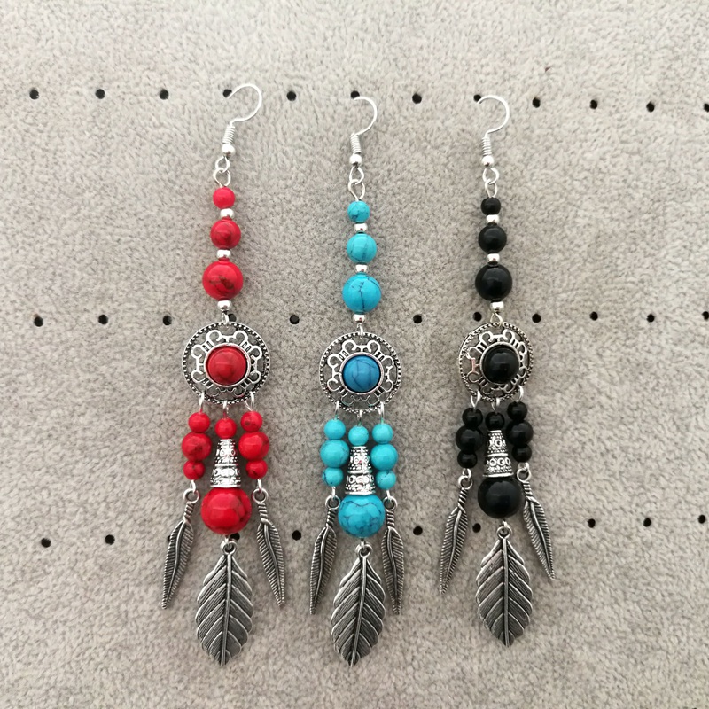 Ethnic Wind Lengthened Exaggerated Earrings Retro China Wind Leaves Subear Accessories Stage Performance Photo-Prop Gifts