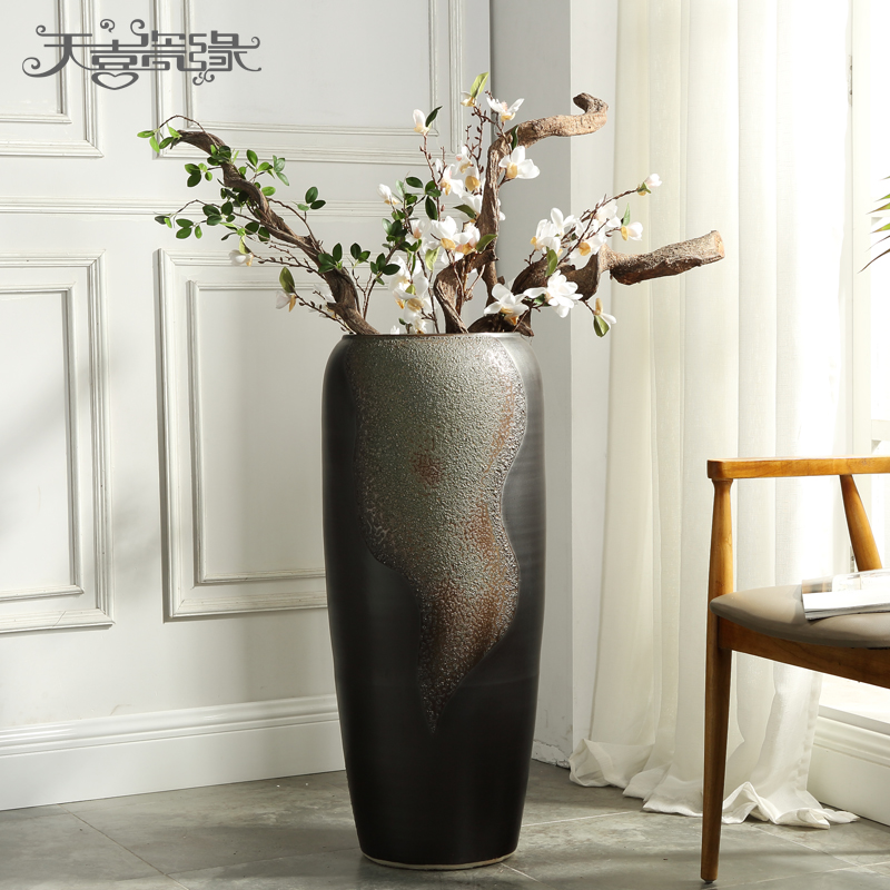Jingdezhen ceramic floor big vase furnishing articles of modern European American club hotel in the living room window flower POTS