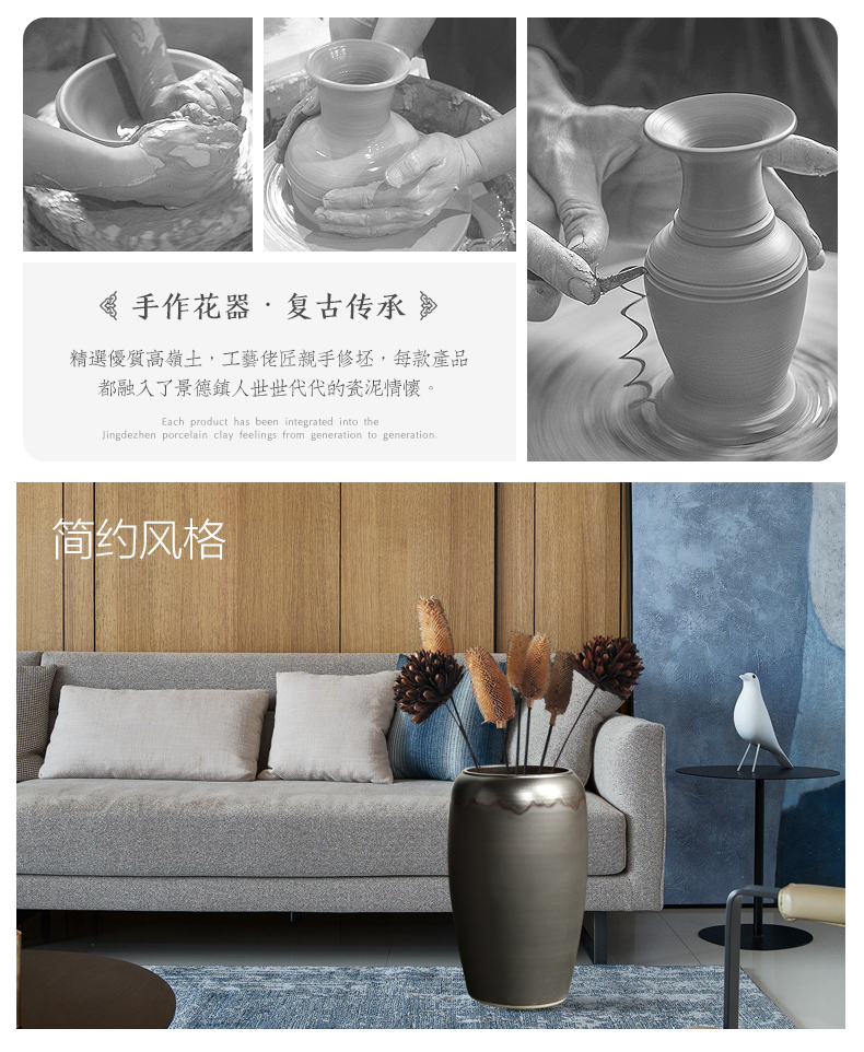 Jingdezhen ground dried flower vase restoring ancient ways is the sitting room porch villa hotel flowerpot thick some ceramic pot flower arranging furnishing articles