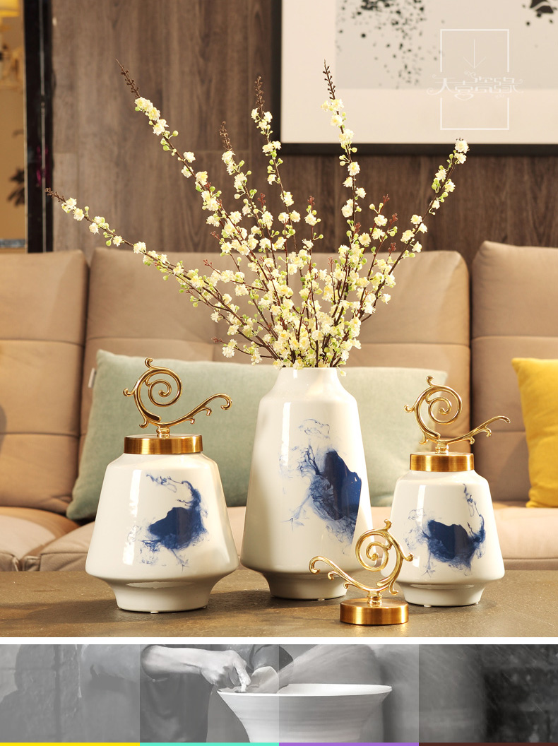 Modern new Chinese style living room ceramic vase furnishing articles American household table dry flower arranging TV ark adornment ornament