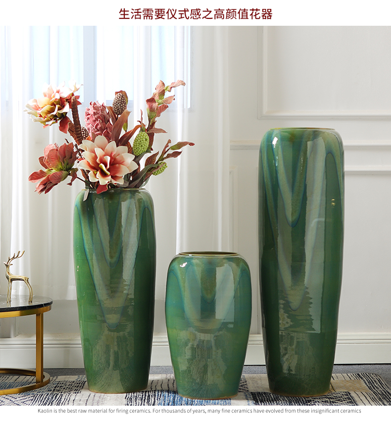 European ceramic light of large vase key-2 luxury furnishing articles dried flower arranging flowers green glaze, the sitting room porch decoration home decoration