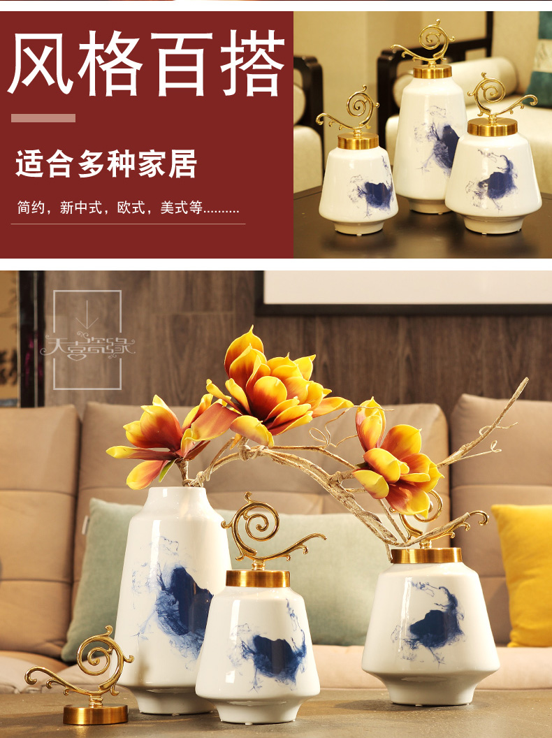 Modern new Chinese style living room ceramic vase furnishing articles American household table dry flower arranging TV ark adornment ornament