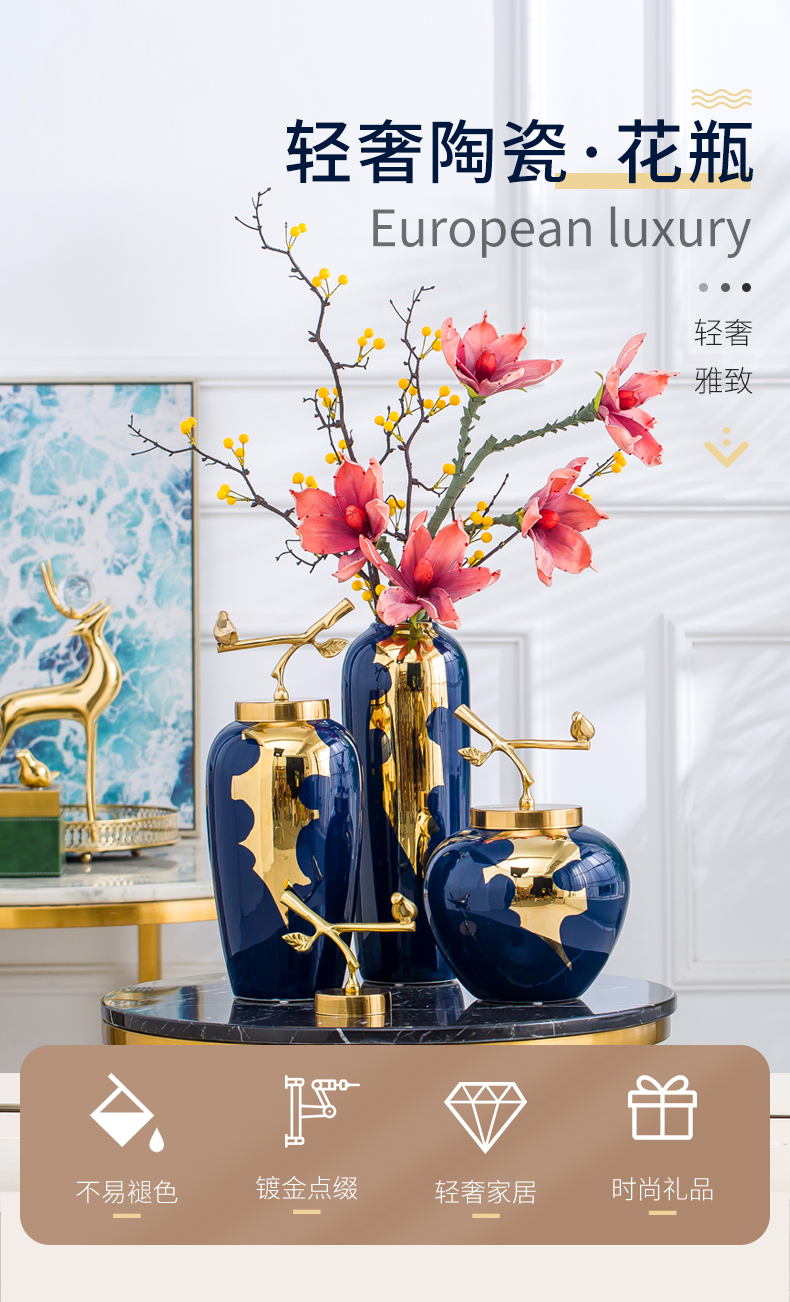 Jingdezhen modern light key-2 luxury ceramic vases, TV ark place living room table dry flower arranging porcelain home decoration