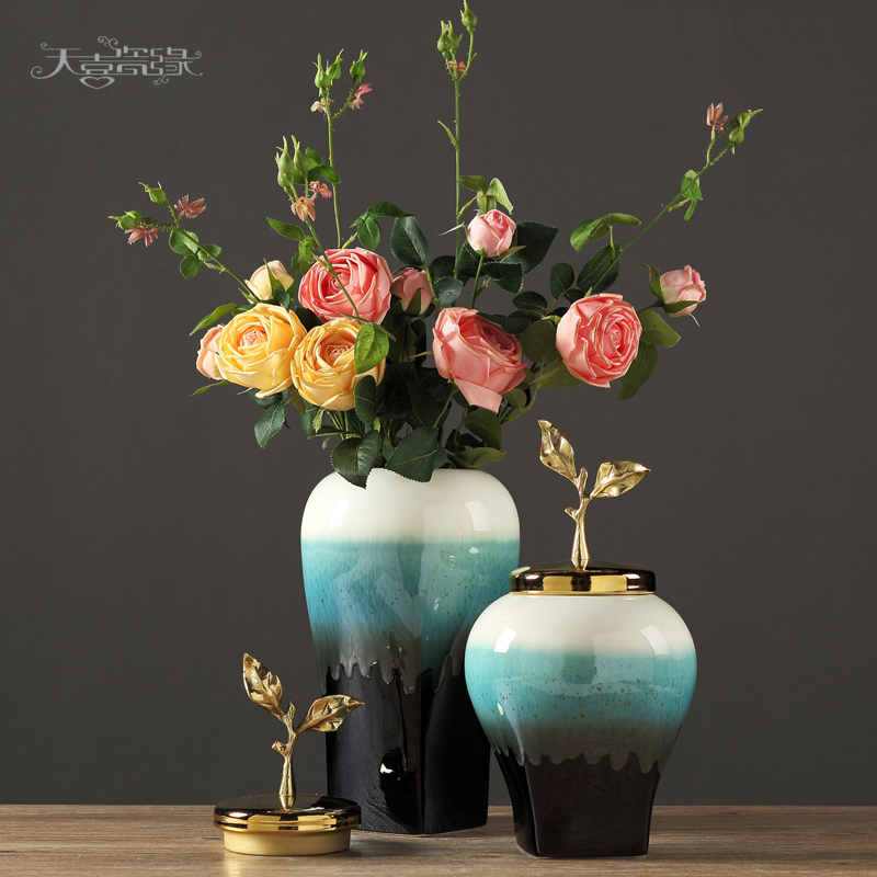 Modern light key-2 luxury ceramic vase European living room TV ark, wine dry flower arranging furnishing articles creative home soft decoration